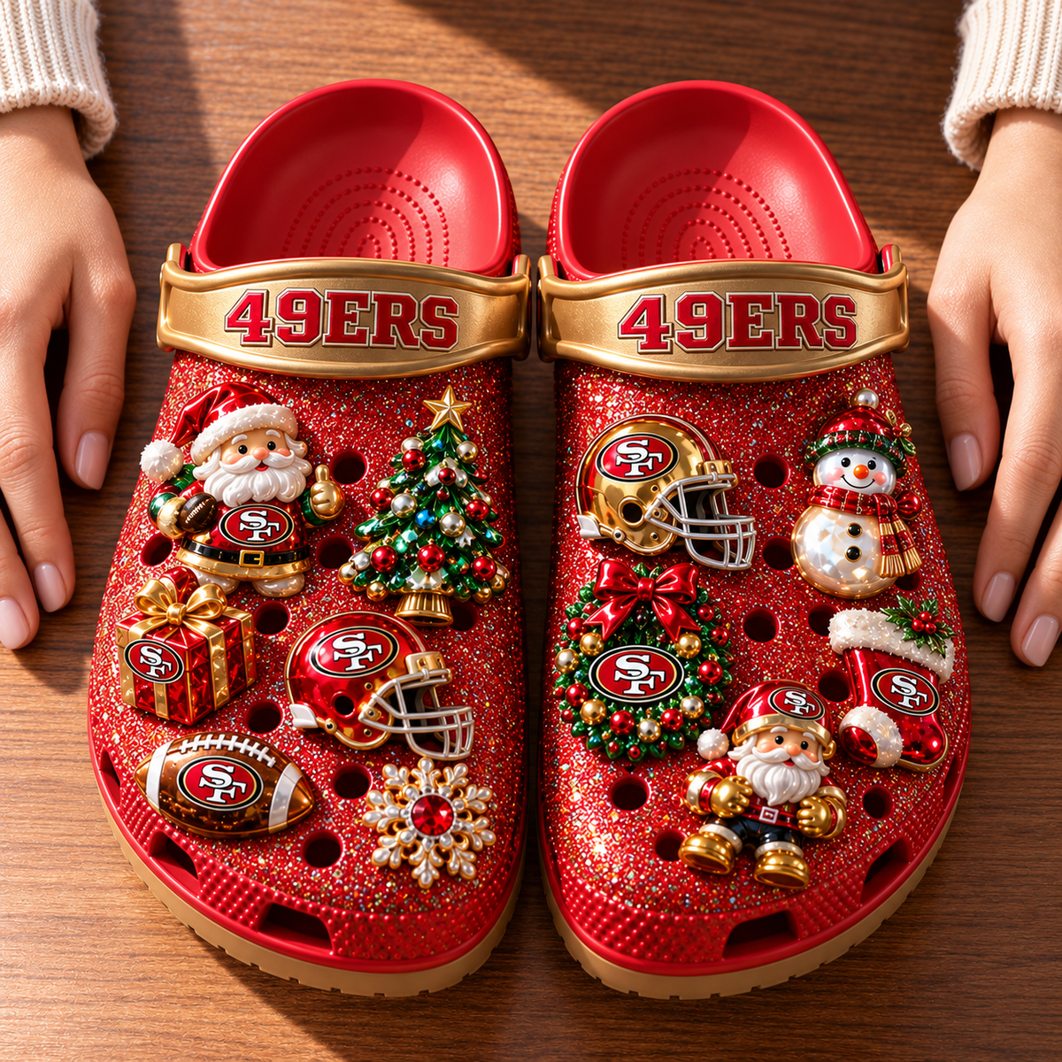 SF49 Premium Christmas Glitter Charm Clogs NTTB