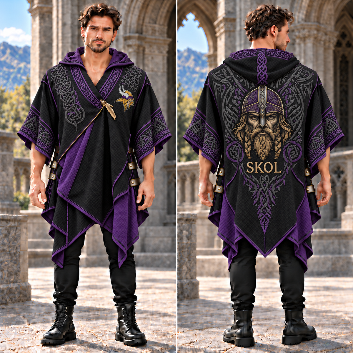 MNVK Gothic Viking Hooded Poncho PNPA