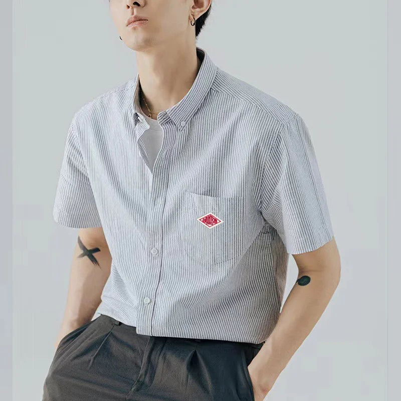Men and Women's Cotton Fashion Brand Embroidery Turn-Down Collar T-Shirt Simple Pocket Short Sleeve Orders Exported to Japanese