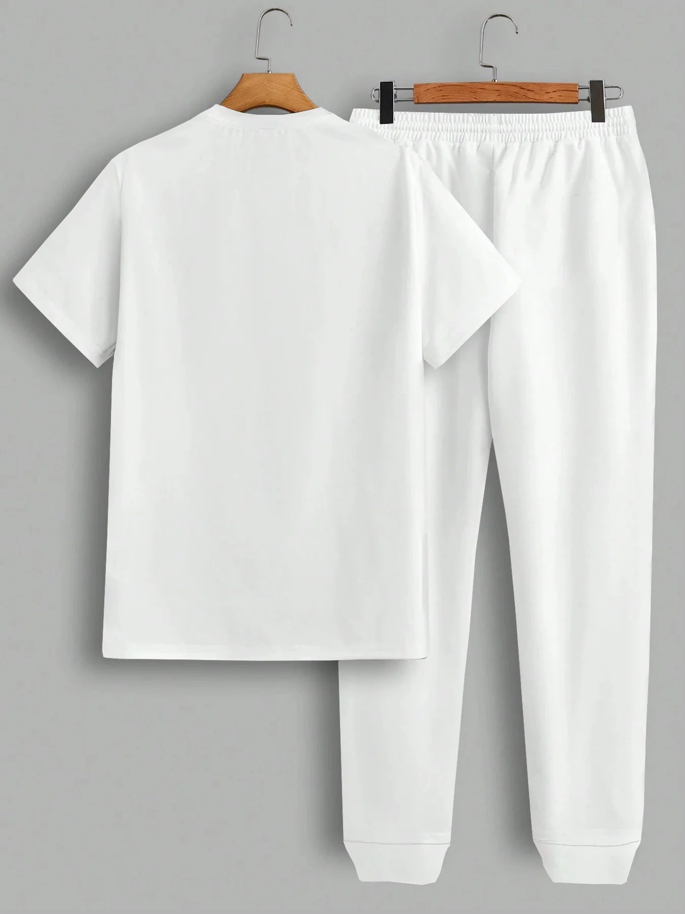 Fashionable men's polyester micro elastic letter print breathable round neck T-shirt pants set summer outdoor casual sportswear